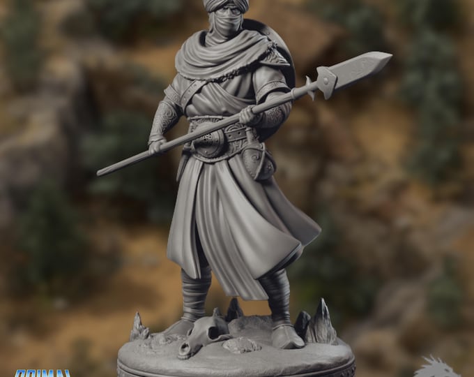 Desert Warrior Miniature | Spear and Shield Fighter | By Primal Collectibles
