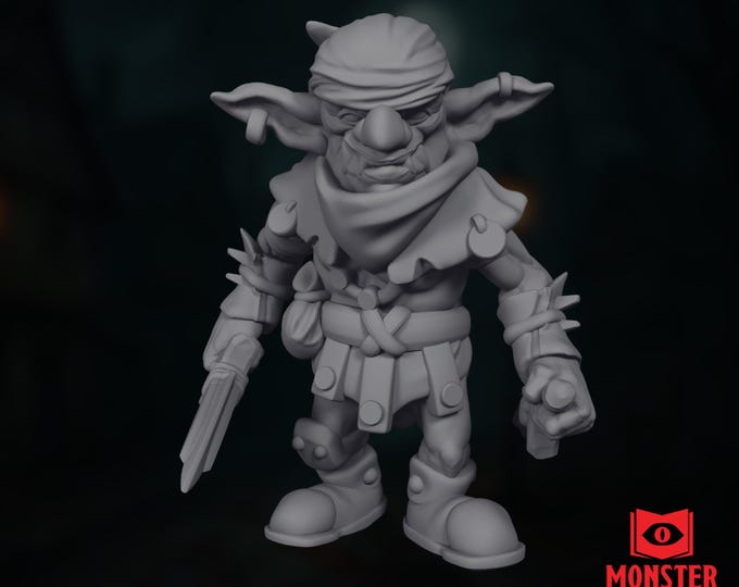 Goblin Thief Mini | Urban Bandit Rogue with Knife | Mischievous Small NPC Miniature | By Monster Atlas