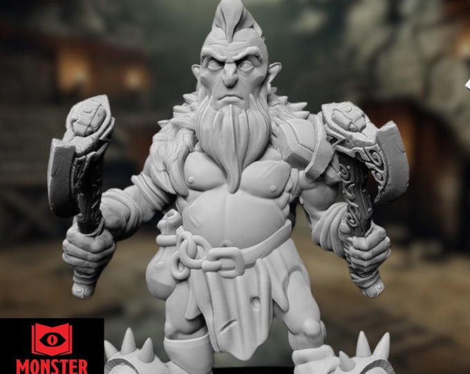 Gnome Barbarian Mini | Dual Axe Berserker Miniature for 5e Adventures | By Monster Atlas