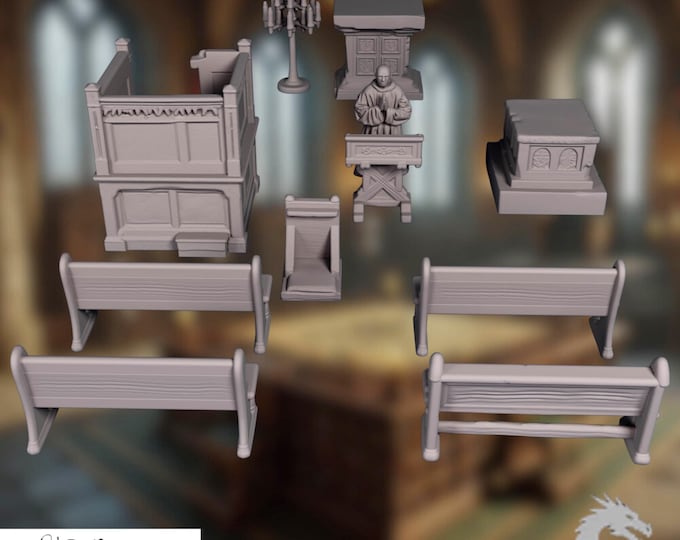Medieval Church Terrain | Interior Chapel Set | Fantasy Religious Terrain