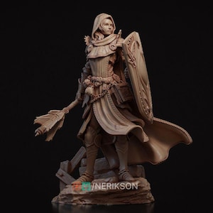 Female Paladin Model Kit | Cleric Warrior with Shield | Fantasy Display Figure for Painters | Nerikson