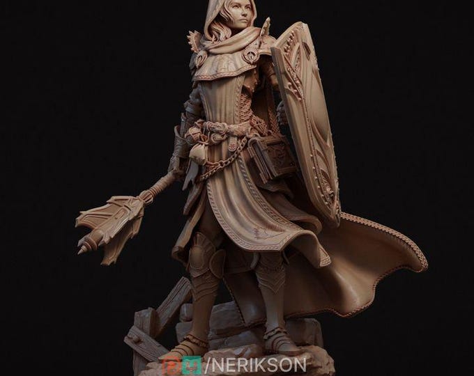 Female Paladin Model Kit | Cleric Warrior with Shield | Fantasy Display Figure for Painters | Nerikson