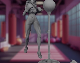 Boxing Woman SFW/NSFW Miniature | Athletic Female Fighter | 75mm Scale Model Kit | Print Pleasure