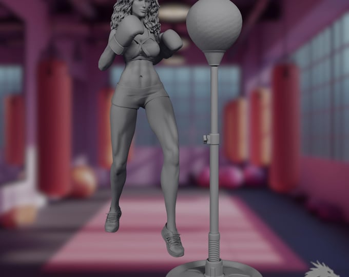 Boxing Woman SFW/NSFW Miniature | Athletic Female Fighter | 75mm Scale Model Kit | Print Pleasure