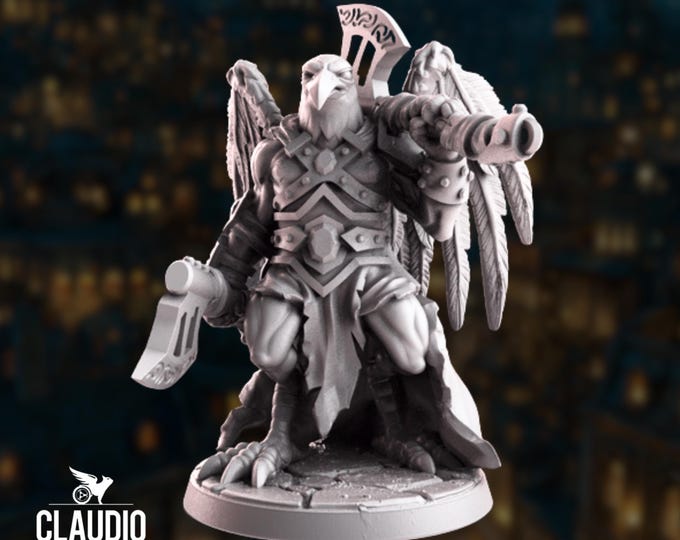 Eagle Paladin Miniature | Kenku Fighter Mini | Eaglefolk, BirdFolk Crusader | By Claudio Casini
