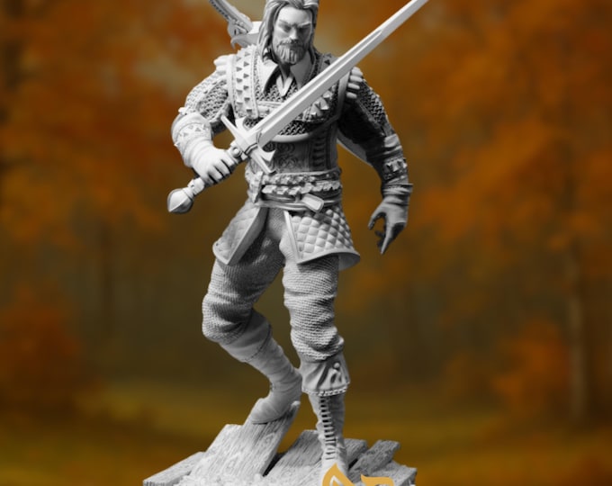 Monster Slayer Ranger Mini | Rugged Human Sword Fighter Miniature for 5e Adventures | By DM Stash