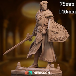 Young Paladin Model Kit | Elegant Fantasy Knight with Sculpted Cape | 75mm & 140mm Collector Resin Display | By Nerikson