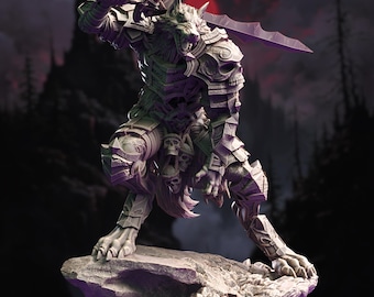 Werewolf Knight Miniature | Fierce Lycanthrope Fighter Mini by DM Stash