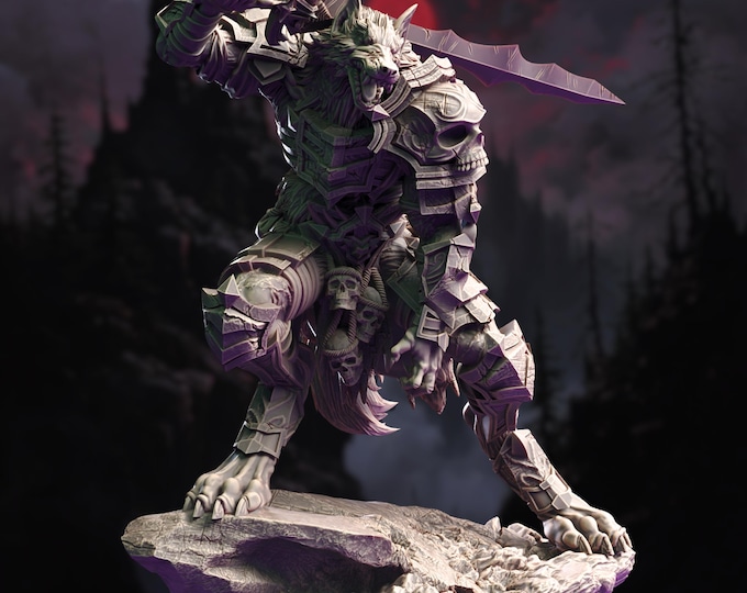 Werewolf Knight Miniature | Fierce Lycanthrope Fighter Mini by DM Stash