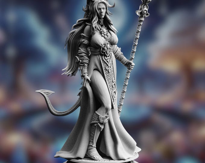 Tiefling Cleric Miniature | Female Warlock Miniature 5e TTRPG Figure | By DM Stash