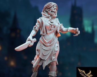 Zombie Villager Mini | Horror Minion with Rusted Cleaver | Undead Civilian Mini | By Tales Keeper