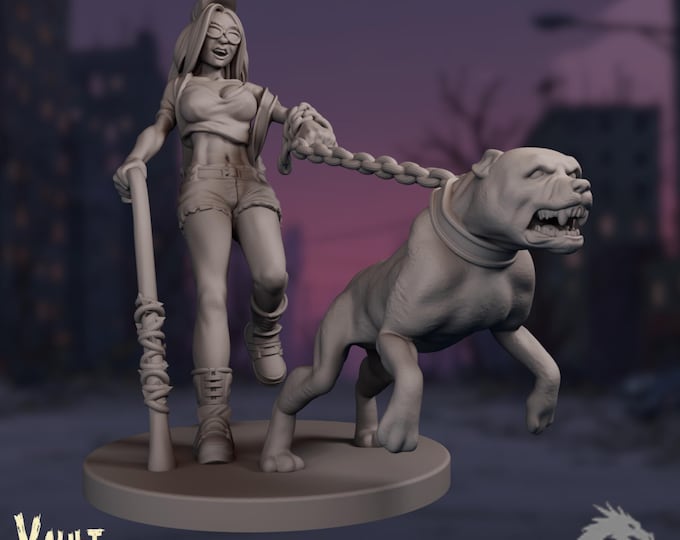 Apocalypse Survivor Mini | Girl with Baseball Bat & Pitbull Companion | By VaultZ