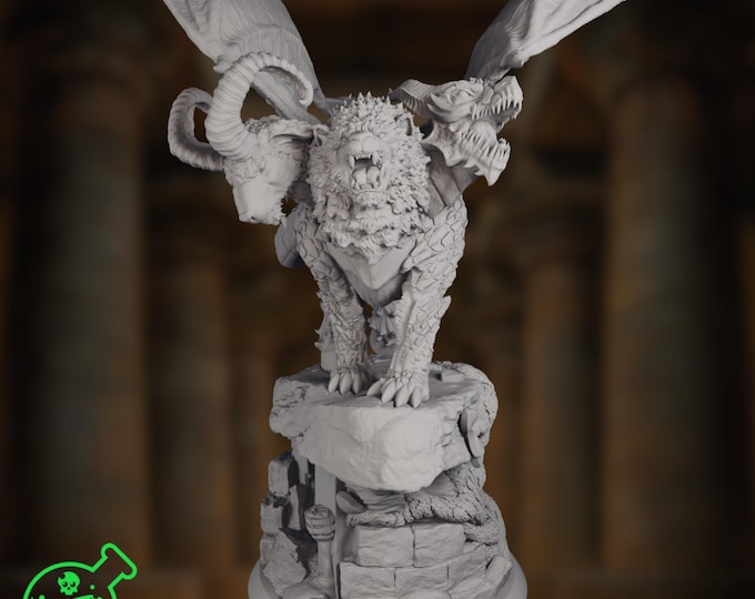 Chimera Monster Miniature | Large Three-Headed Beast with Scenic Base | 32mm Large Creature | By TPK Lab