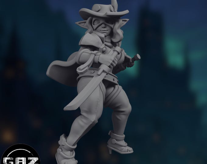 Sexy Goblin Rogue Mini with NSFW Option | Female Thief Miniature | Stylish Rogue with Cape and Hat | By Gaz Minis