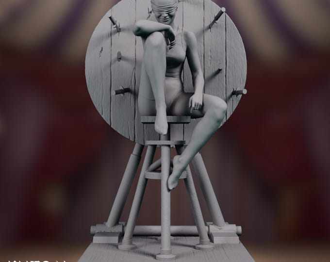 The Assistant | Blindfolded Woman on Knife Wheel Display | 95mm 1:10 Scale | By Kuton