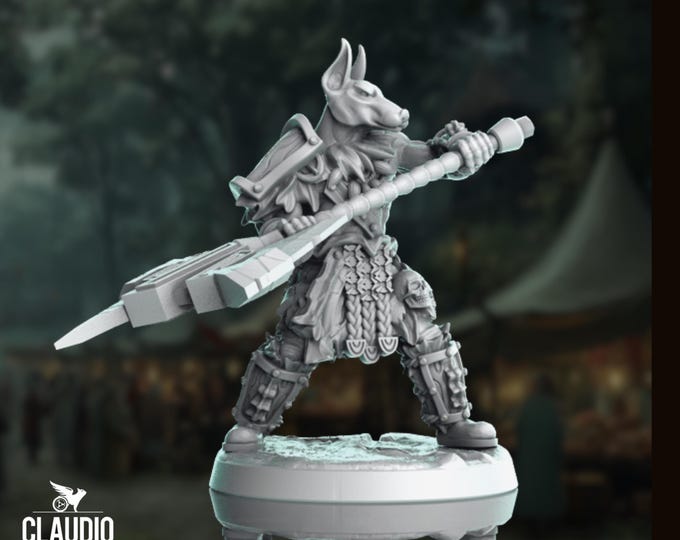 Dogfolk Barbarian Mini | Canine Fighter with Two-Handed Axe | By Claudio Casini