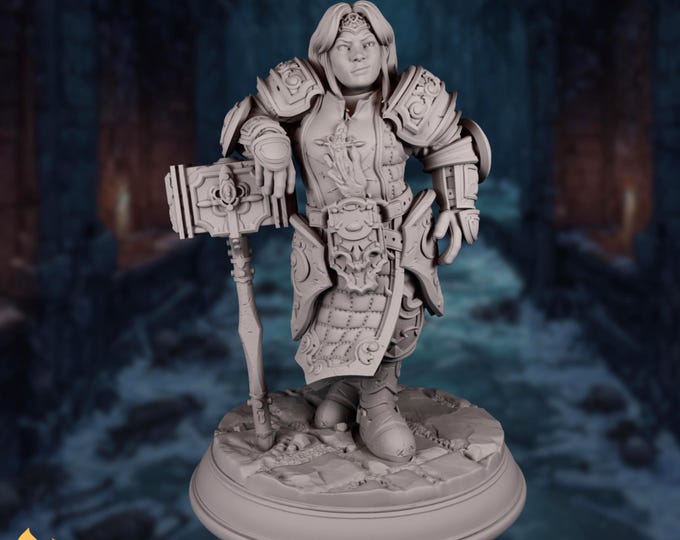 Female Dwarf Paladin Mini | Dwarven Battle Priest or Cleric Miniature | Warhammer Warrior Hero | By DM Stash