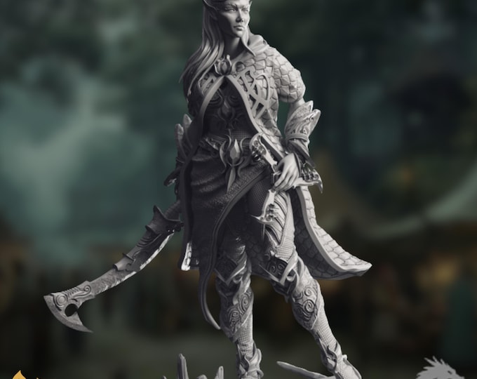 Female Elf Fighter Miniature | Elven Sword Warrior Mini | By DM Stash