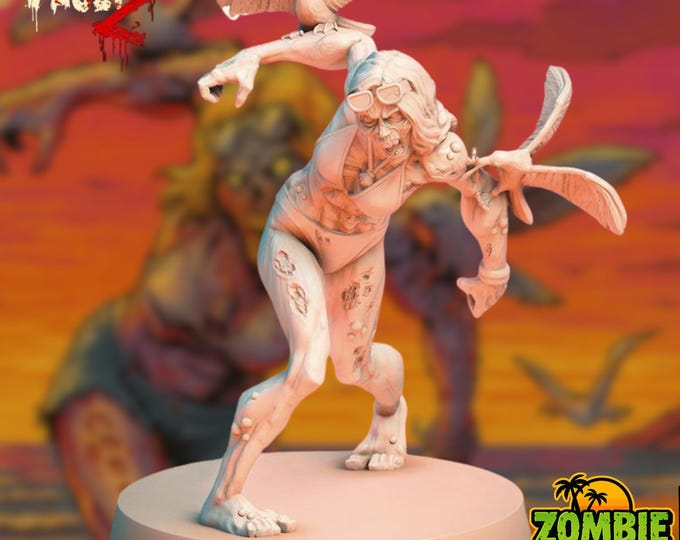 Tropical Beach Zombie Mini | Seagull-Attacked Undead Horror Figure by VaultZ