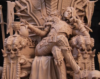 Gothic Female Knight on Dragon Throne| Female Warrior with Skulls and Weapons | By Nerikson
