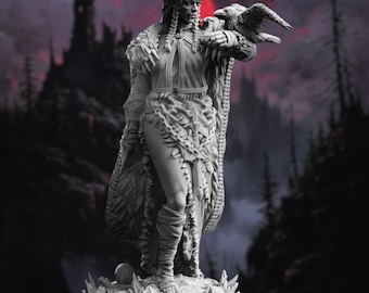 Vampire Shepherd Druid Miniature | Undead Female Wizard with Crow Familiar| by DM Stash