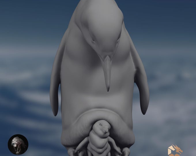 Penguin with Chick Model | Wildlife Display Sculpture | Detailed Animal for Painting | Animal Den Miniatures