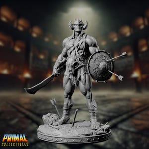Muskulöser Barbar Mini | Altmodische Gladiator Barbarin Miniatur Für Tabletop Spiele | Von Primal Sammlerstücken