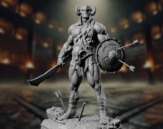 Muscular Barbarian Mini | Old Fashioned Gladiator Barbarian Miniature For Tabletop Games | By Primal Collectibles