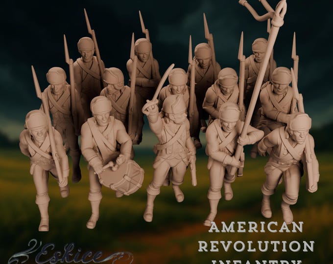 American Revolution Infantry Miniatures | Continental Soldiers Miniatures | Flag Bearer and Marching Set | By Eskice Miniatures