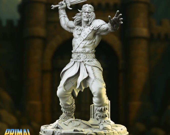 Human Barbarian with Sword Miniature | Berserker Swordfighter | Muscular Raging Barbarian Mini | By Primal Collectibles