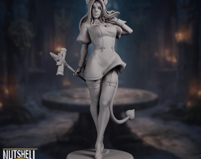 SFW NSFW Female Demon Nun Resin Statue | Succubus with Tail and Horns | By Nutshell Atelier