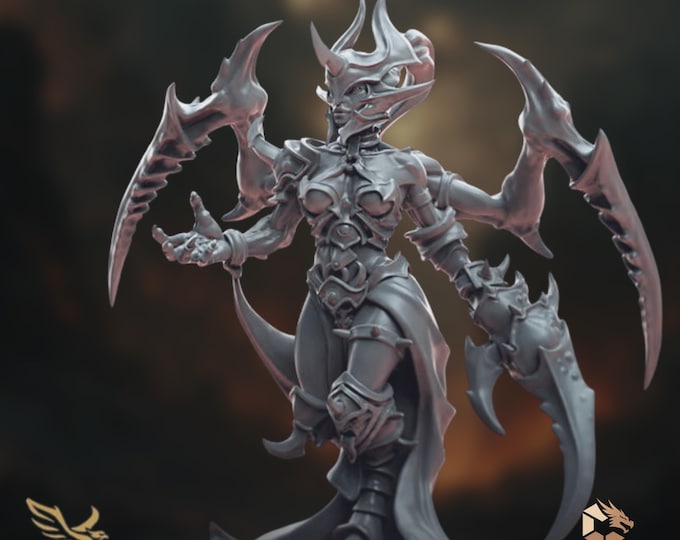 Demon Mistress Boss Mini | Abyssal Commander Miniature | Infernal Warrior with Bone Blades