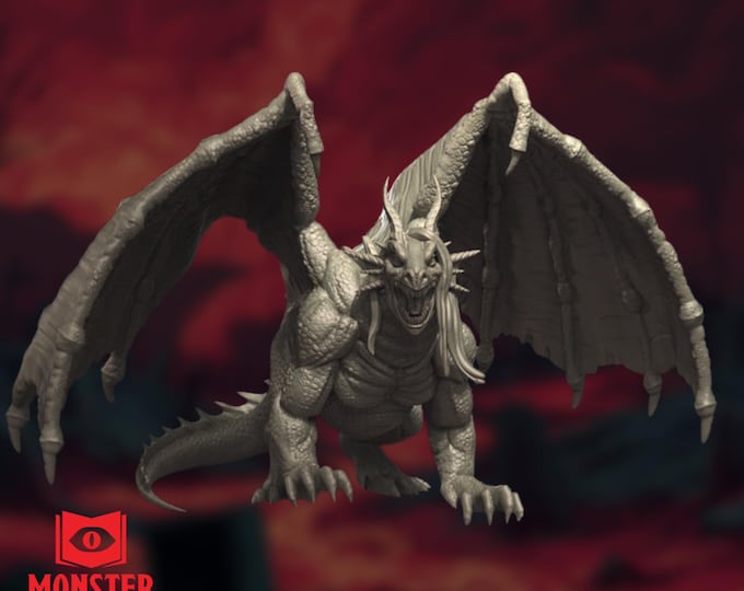 Dragon Monster Miniature | Large Winged Creature Model | 32mm Scale | By Monster Atlas
