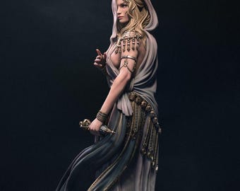 Mystic Priestess Fantasy Model Kit | Hooded Elven Oracle Figurine (75mm/140mm) | By Nerikson