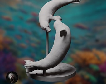 Swimming Grey Seals | Paintable Resin Sea Life Sculpture | Marine Wildlife | By Animal Den Miniatures