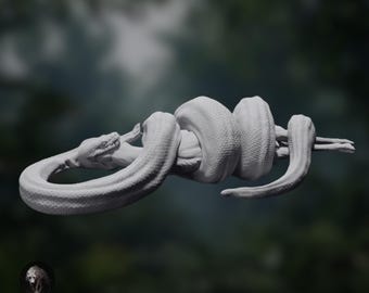 Burmese Python Miniature | Paintable Resin Snake with Muntjac Prey | Wildlife Diorama Model | By Animal Den Miniatures