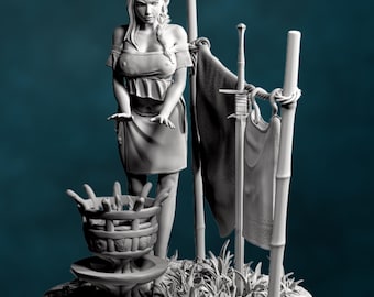 Outdoor Bathing Woman Miniature: SFW-NSFW Wash Basin Diorama (1/10, 1/16 Scale)