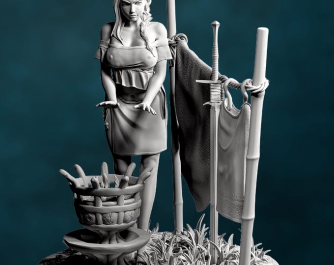 Outdoor Bathing Woman Model | SFW-NSFW Mini | Wash Basin Diorama Scene in 1/10 and 1/16 Scale | By 3Darts