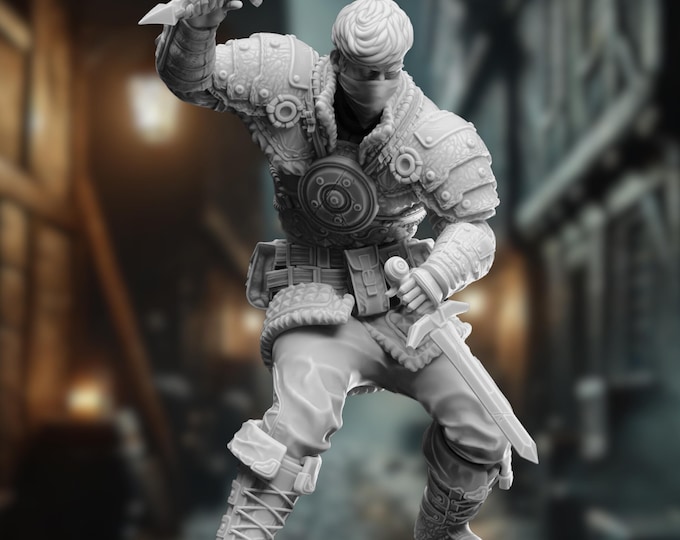 Human Assassin Rogue Mini | Shadow Blade Thief with Duel Weapons Miniature | DM Stash