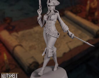 SFW NSFW Female Pirate Captain Miniature | Swashbuckler Rogue or Pistol Duelist | by Nutshell Atelier