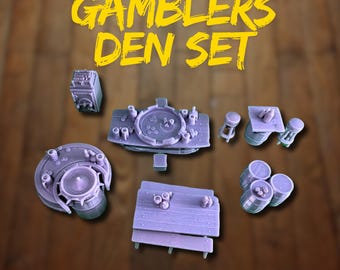 Gambler’s Den Casino  Terrain Set– 28mm & 32mm  Terrain – Card Table, Roulette, Barrels and More by DM Stash