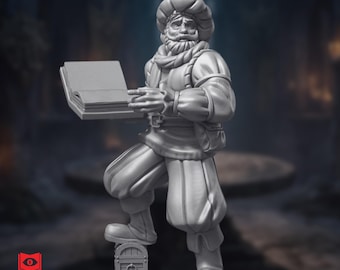 Order of Scribes Mini | Lorekeeper Miniature | Traveling Scholar with Tome and Treasure Chest | By Monster Atlas