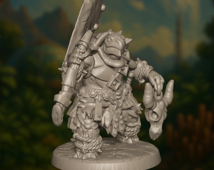 Tortle Barbarian Miniature | Spiked Shell Champion with Jagged Bone Axe | By Claudio Casini Arts