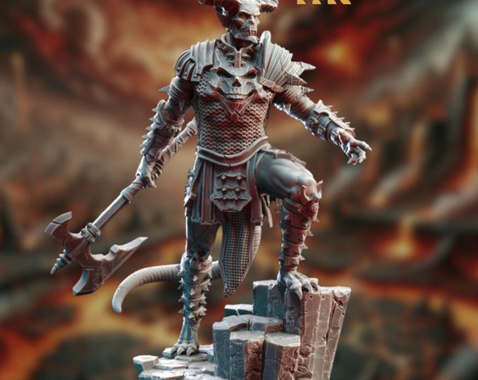 Horned Demon Lord Mini | Armored Fiend with Battle Axe Miniature for TTRPG Encounters | By DM Stash