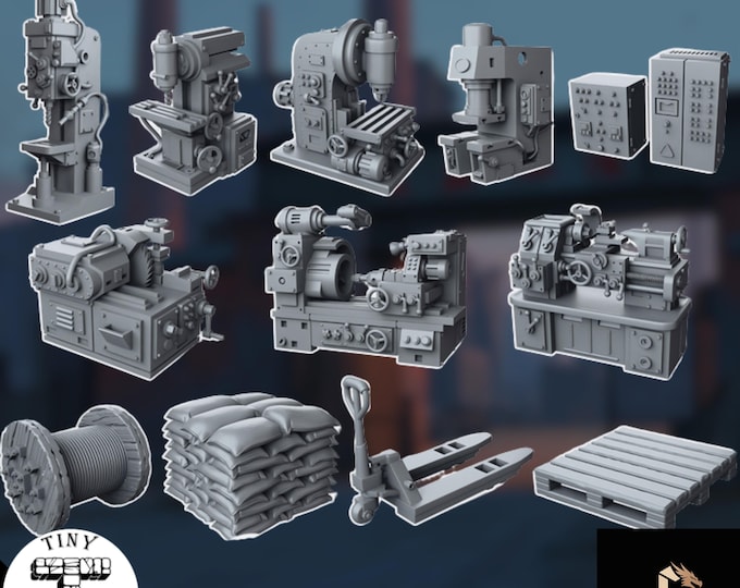 Factory Floor Terrain Set | Modern Industrial Scatter Scenery | Tiny Furniture