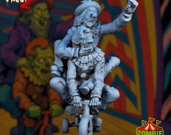 Zombie Circus Bicycle Act Mini | Undead Clown Duo Miniature | Horror Freakshow NPC | By Vaultz