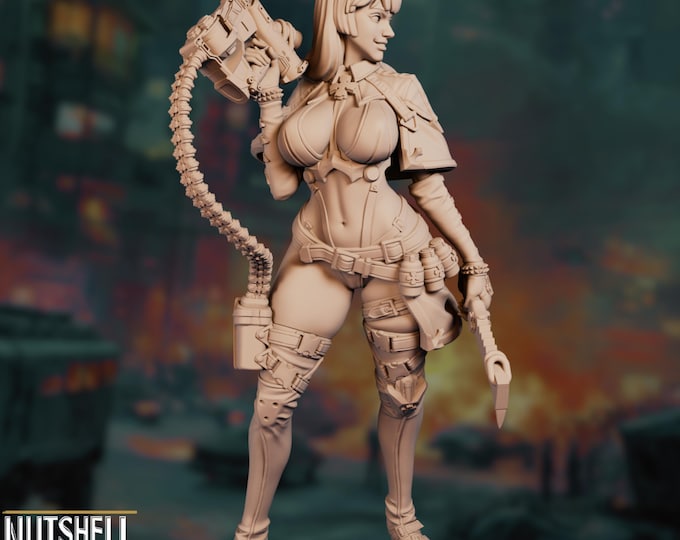 Female Sci-Fi Medic Miniature | SFW/NSFW Combat Healer with Gear | by Nutshell Atelier