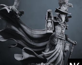 Plague Doctor Resin Miniature: Gothic Medic Figure with Lantern (75mm/140mm Scale, Unpainted Kit)
