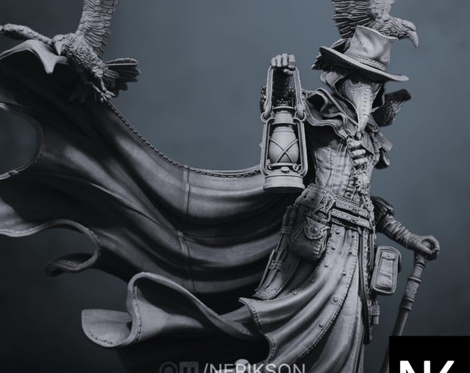 Plague Doctor Resin Miniature: Gothic Medic Figure with Lantern (75mm/140mm Scale, Unpainted Kit)