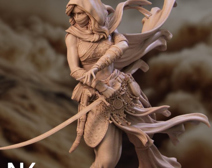 Desert Assassin Resin Model Kit | Hooded Rogue with Curved Sword | 75mm 140mm Display Statue | By Nerikson